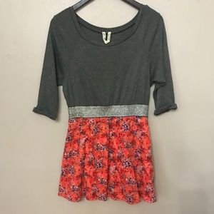 Free People Mini Dress, Grey & Orange Floral Print